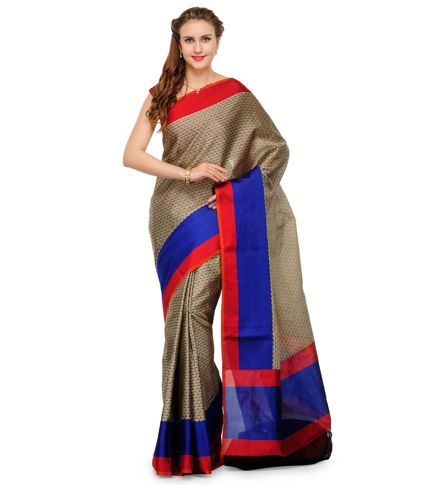 Beige Kora Tanchoi Saree