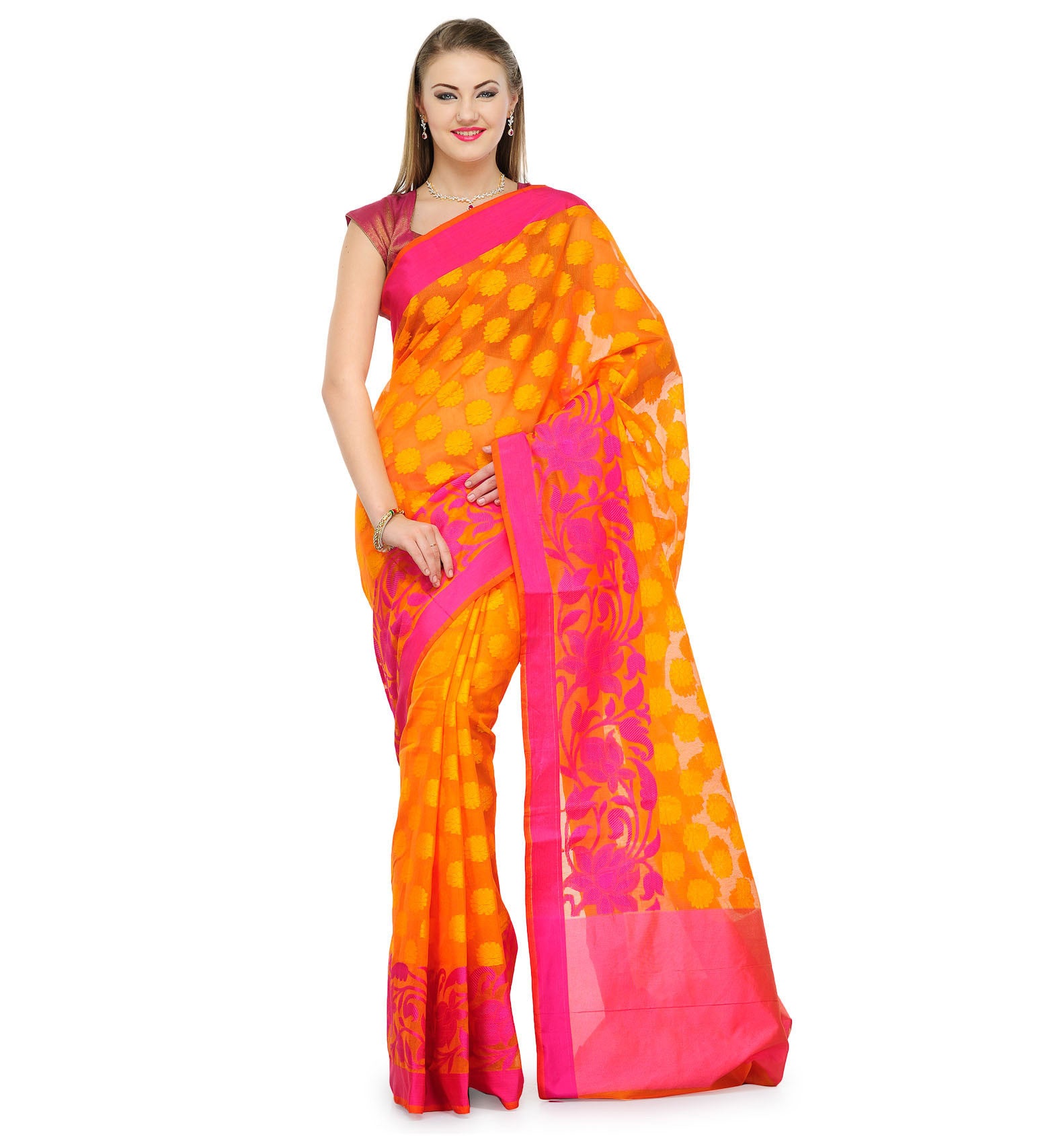 Orange Supernet Banarasi Saree