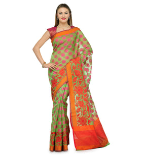 Green Supernet Banarasi Saree