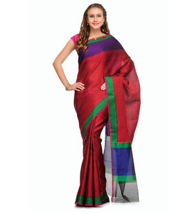 Maroon Kora Tanchoi Banarasi Saree