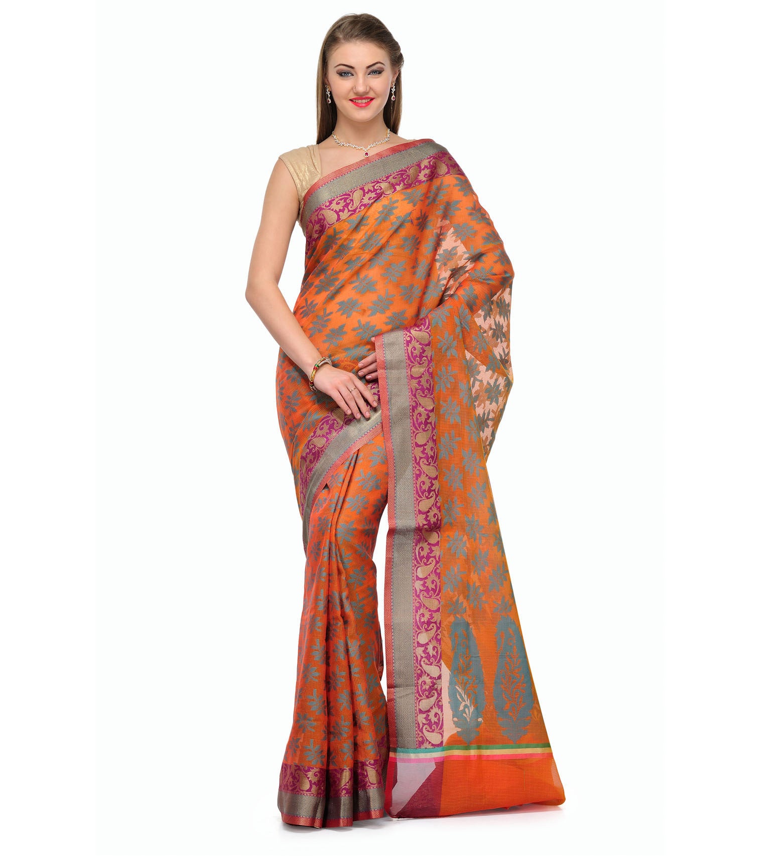 Orange Supernet Banarasi Saree