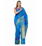 Navy Blue Chanderi Cotton Banarasi Saree