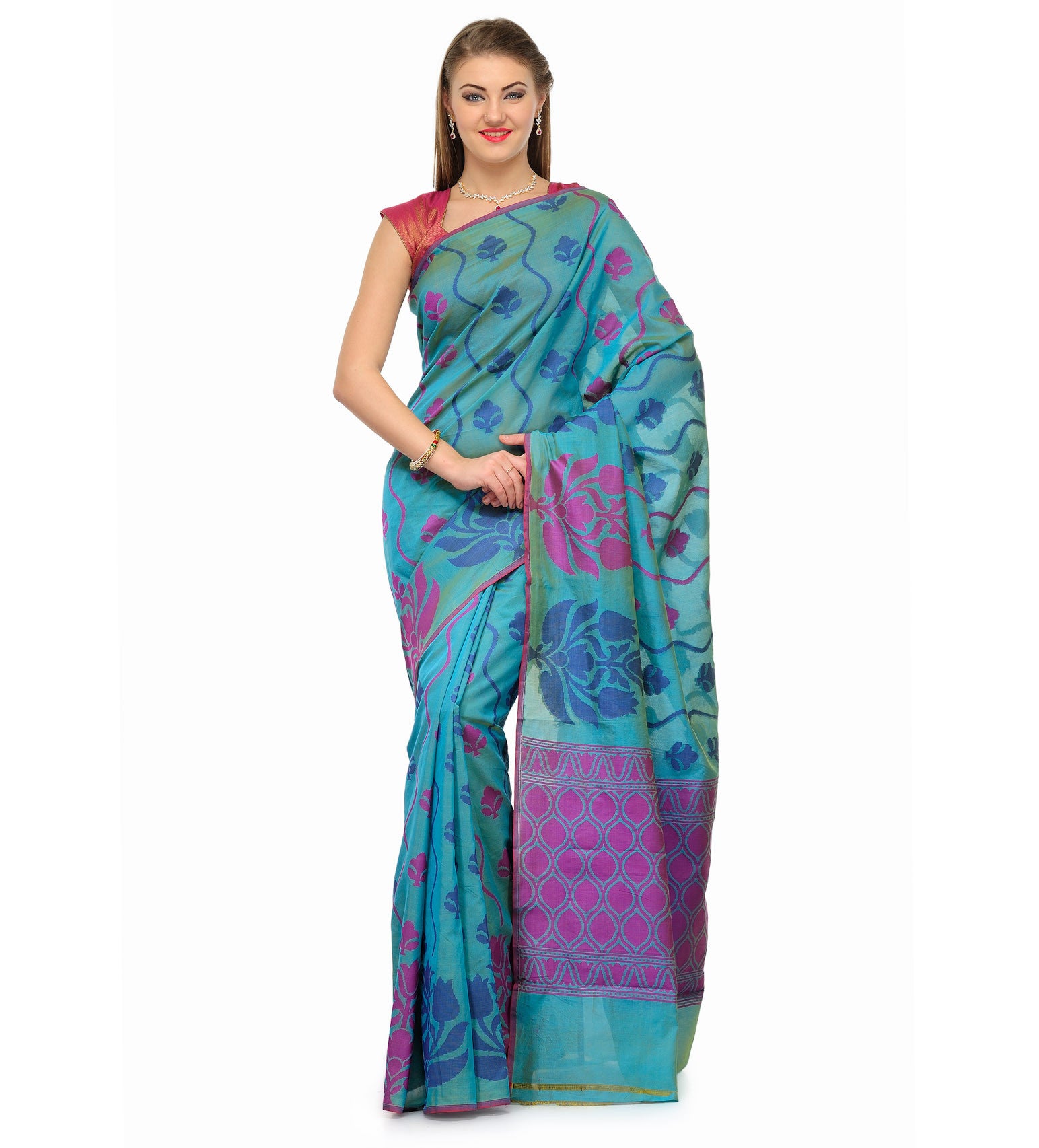 Dark Blue Chanderi Cotton Banarasi Saree