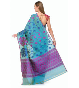 Dark Blue Chanderi Cotton Banarasi Saree