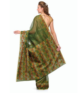 Bottle Green Supernet Banarasi Saree