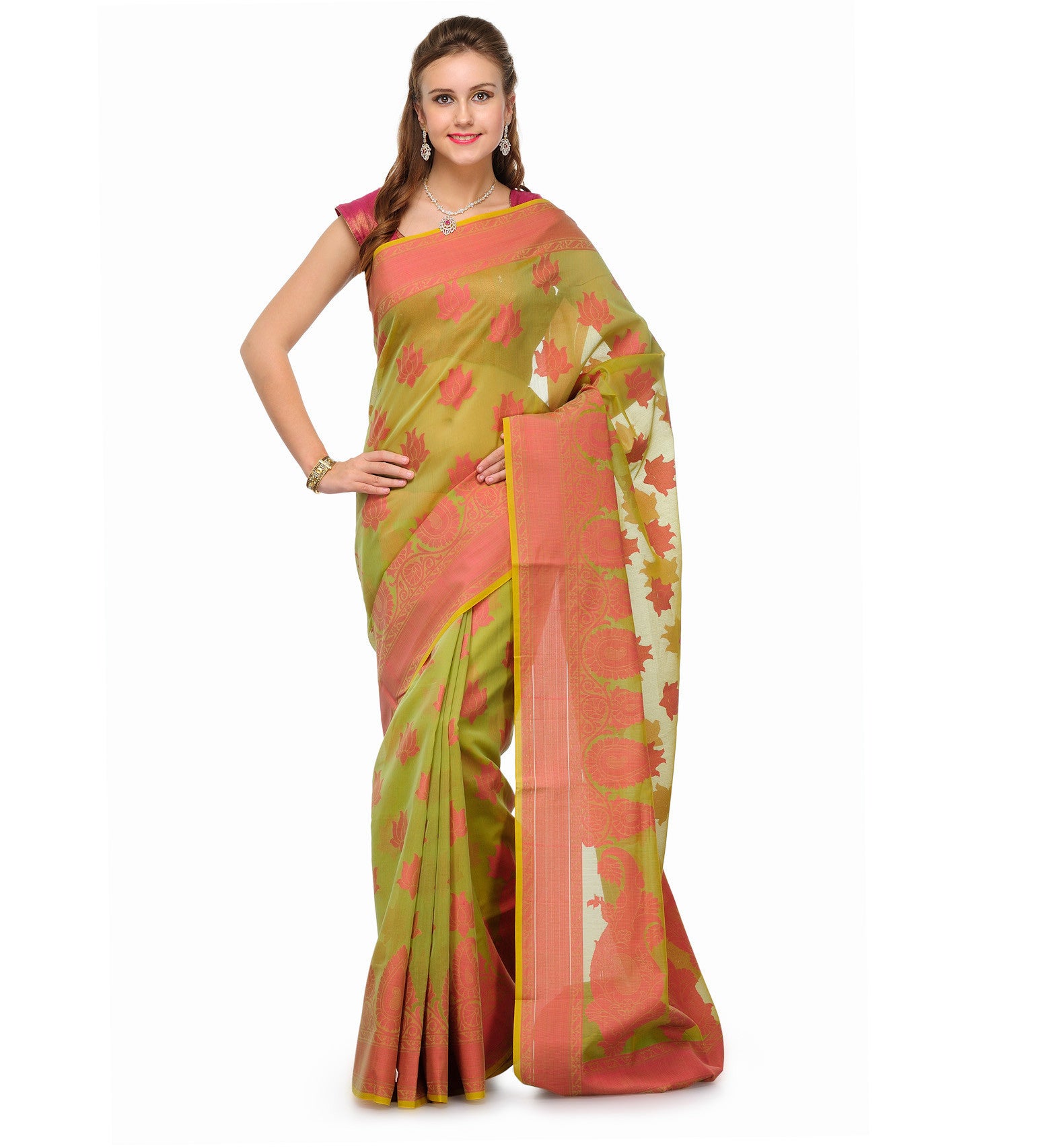 Green Supernet Banarasi Saree