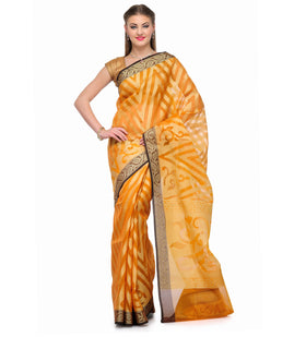 Orange Chanderi Cotton Banarasi Saree