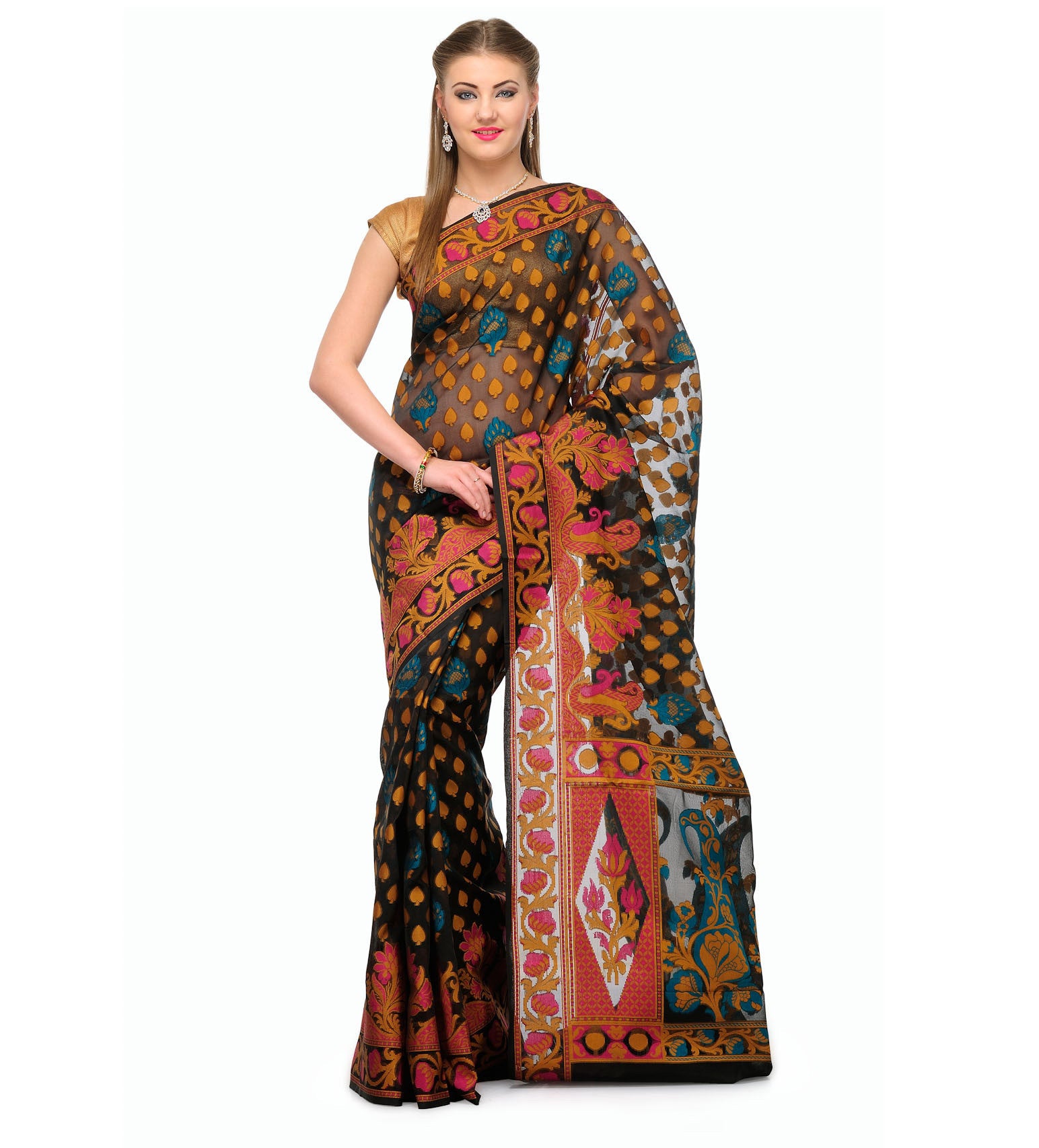 Black Chanderi Cotton Banarasi Saree