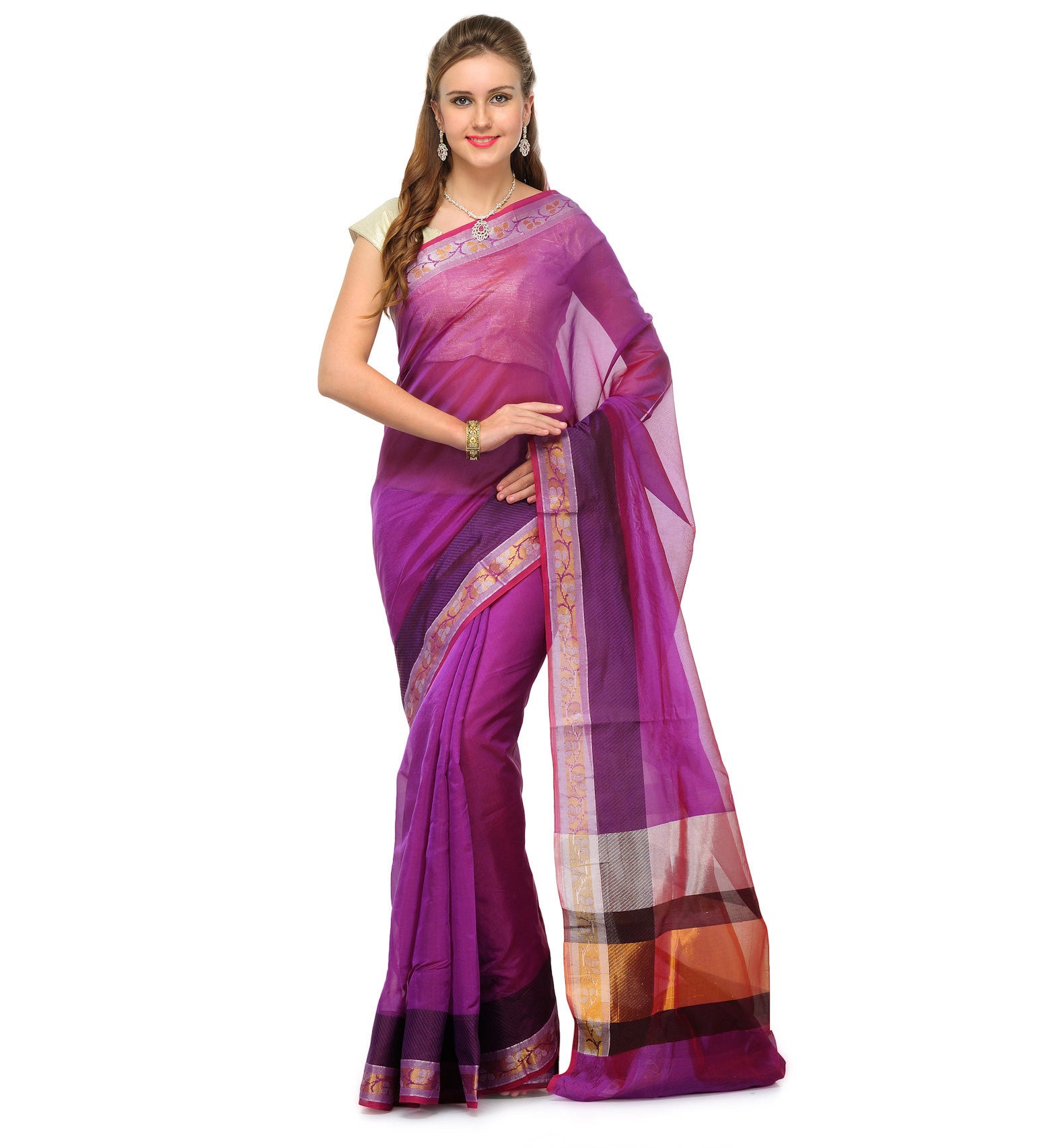 Violet Chanderi Cotton Banarasi Saree