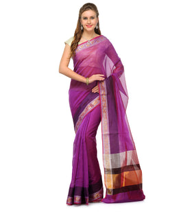 Violet Chanderi Cotton Banarasi Saree