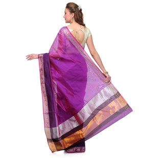 Violet Chanderi Cotton Banarasi Saree