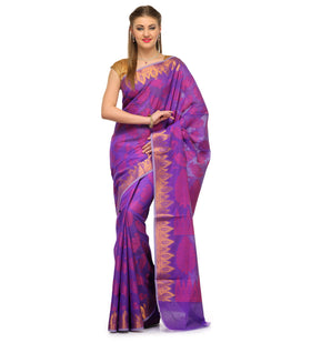 Violet Chanderi Cotton Banarasi Saree