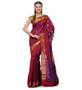 Maroon Chanderi Cotton Banarasi Saree