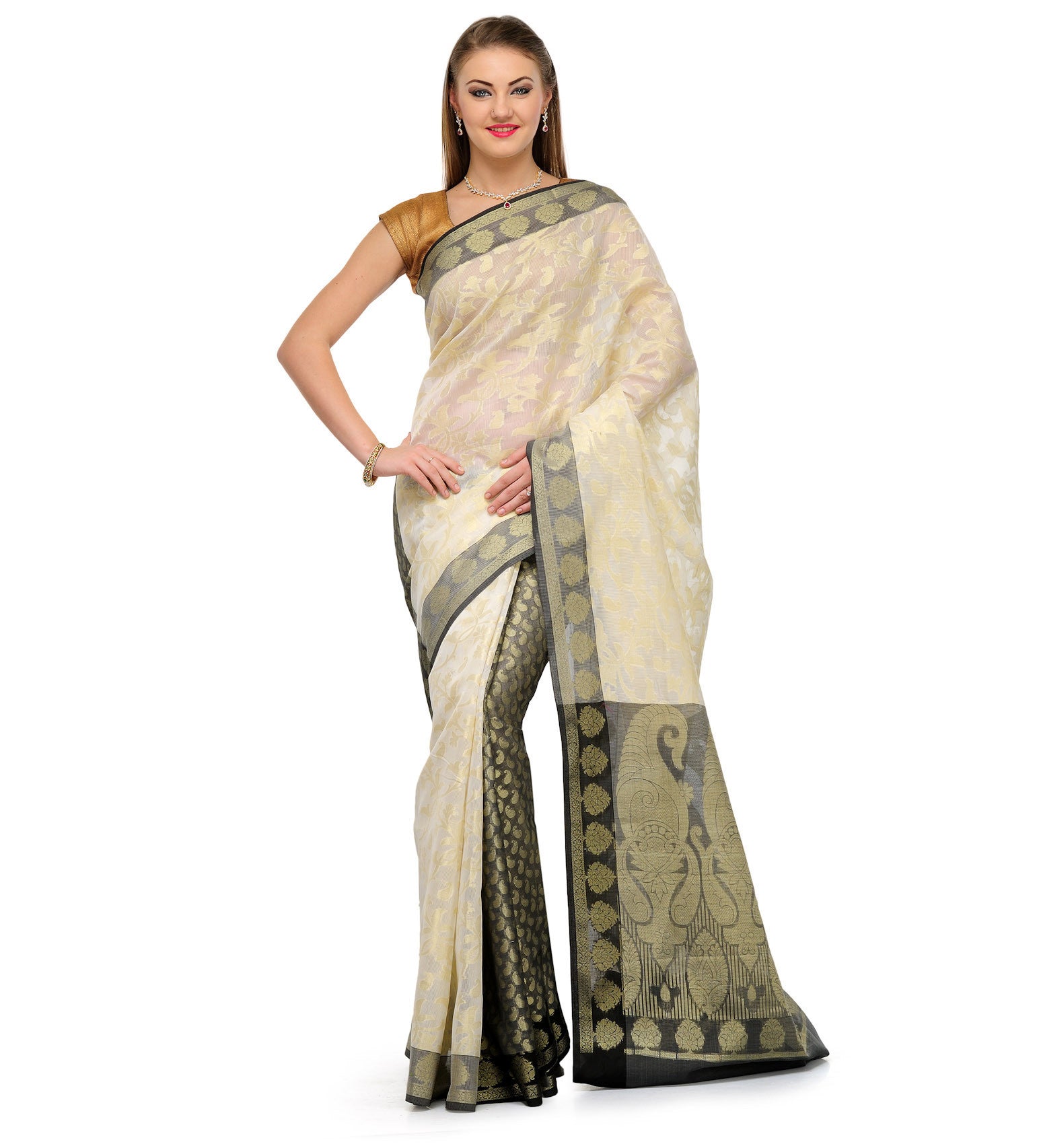 Off White Kora Banarasi Saree