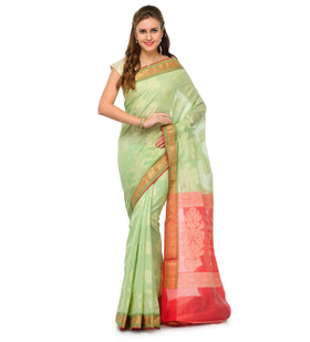 Green Chanderi Cotton Banarasi Saree