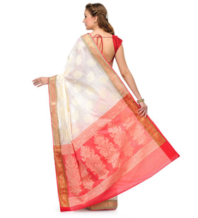 Off White Chanderi Cotton Banarasi Saree