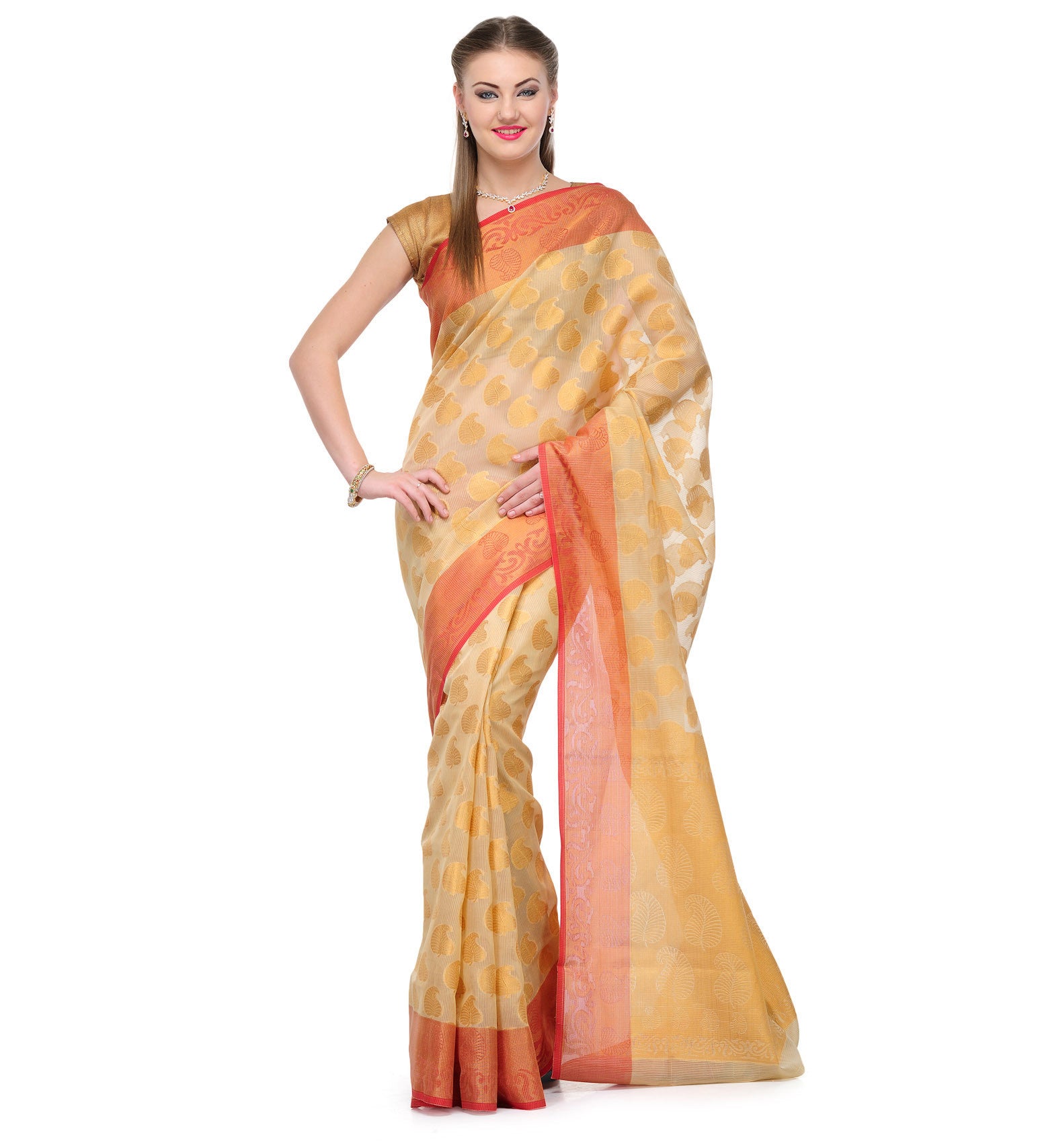 Beige Supernet Banarasi Saree