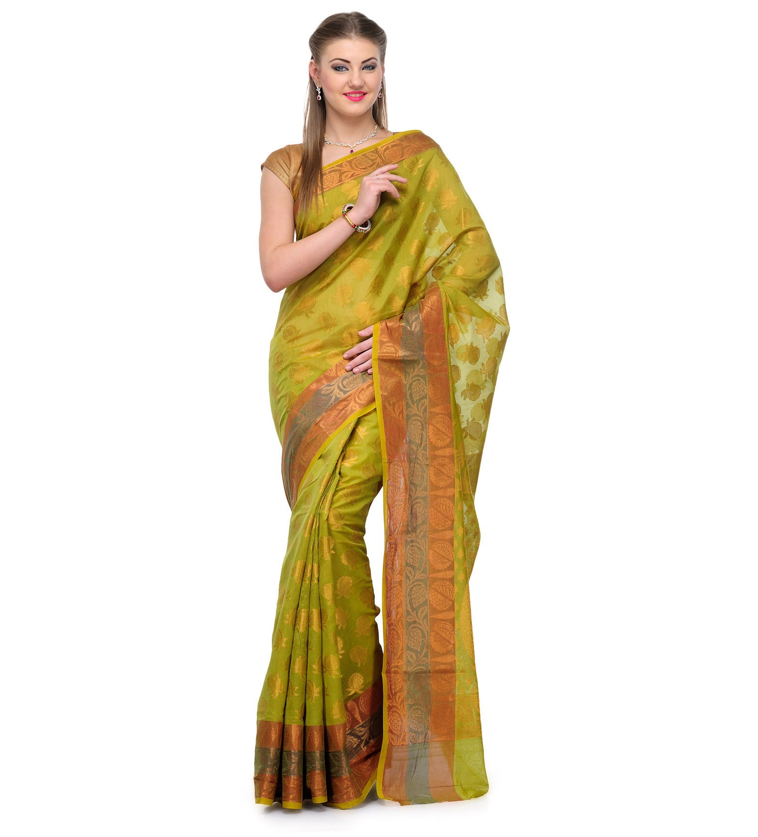 Green Chanderi Cotton Banarasi Saree