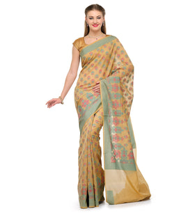 Cream Chanderi Cotton Banarasi Saree