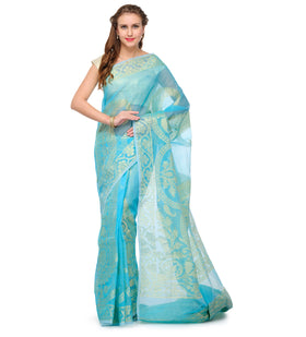 Turquoise Kora Banarasi Saree