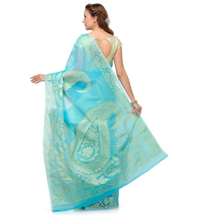 Turquoise Kora Banarasi Saree