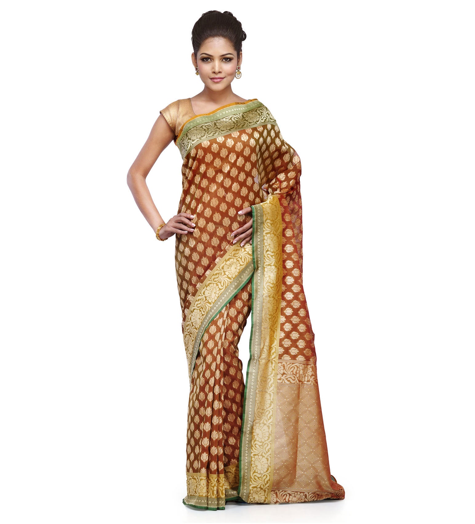 Brown Silk Georgette Banarasi Saree