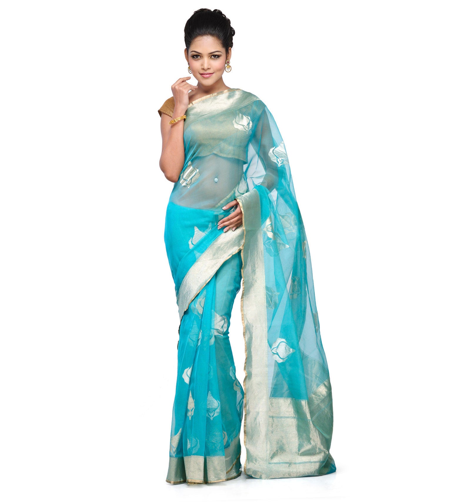 Turquoise Net Banarasi Saree