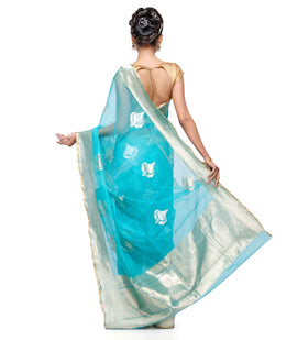 Turquoise Net Banarasi Saree