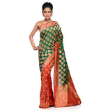 Green and Red Silk Georgette Half Half Banarasi Saree