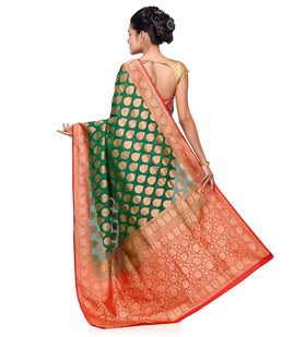 Green and Red Silk Georgette Half Half Banarasi Saree