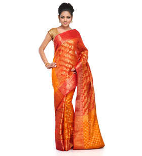 Orange Silk Georgette Banarasi Saree