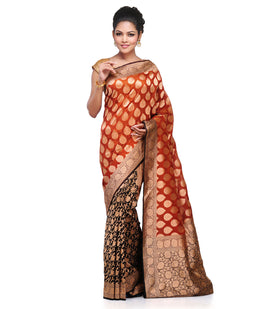 Brown and Black Silk Georgette Half Half Banarasi Saree