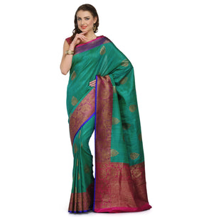 Green Matka Silk Handloom Banarasi Saree