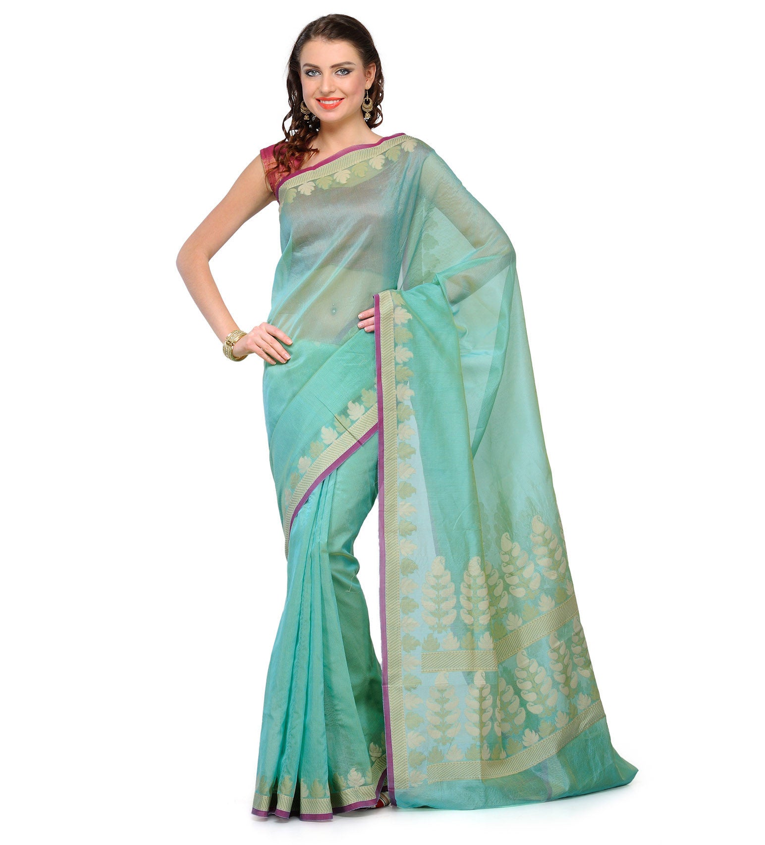 Sky Blue Supernet Banarasi Saree