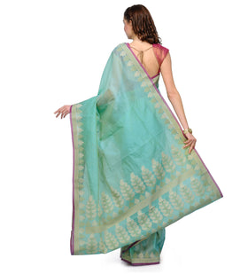 Sky Blue Supernet Banarasi Saree