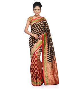 Black and Maroon Silk Georgette Half Half Banarasi Saree