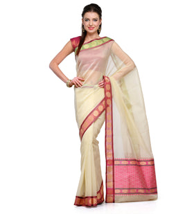 Beige Supernet Banarasi Saree