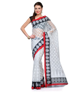 White Supernet Banarasi Saree