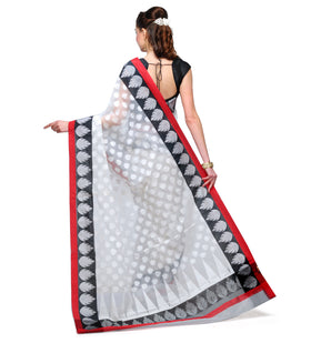 White Supernet Banarasi Saree