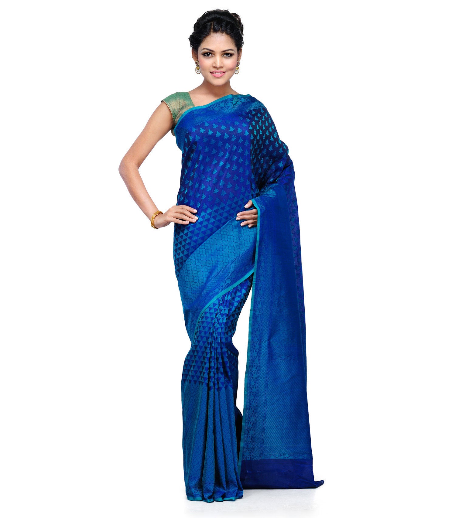 Navy Blue Katan Silk Half Half Banarasi Saree