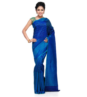 Navy Blue Katan Silk Half Half Banarasi Saree