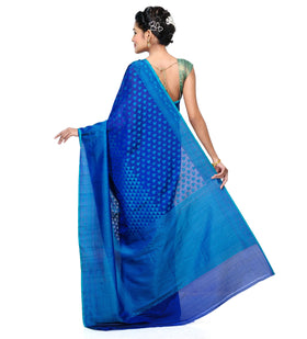 Navy Blue Katan Silk Half Half Banarasi Saree