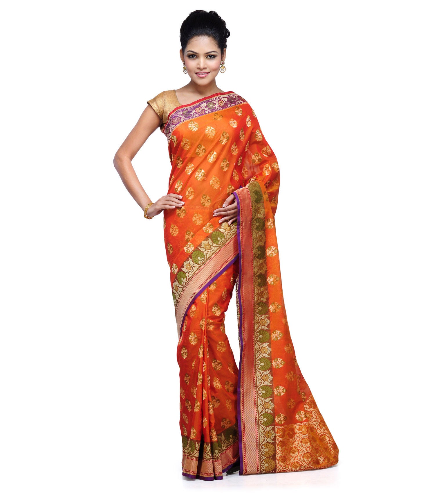 Orange Silk Georgette Banarasi Saree