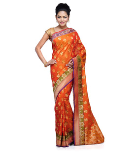 Orange Silk Georgette Banarasi Saree