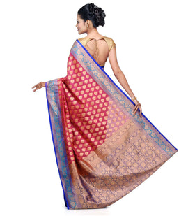 Mauve and Navy Blue Silk Georgette Half Half Banarasi Saree