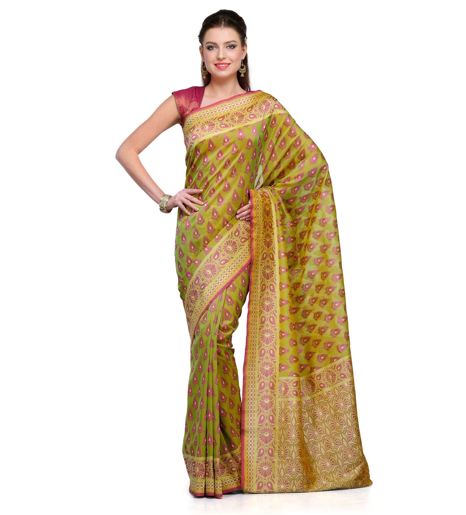 Olive Silk Georgette Banarasi Saree