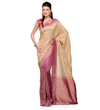 Beige and Purple Silk Georgette Half Half Banarasi Saree