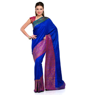 Royal Blue Matka Silk Handloom Banarasi Saree