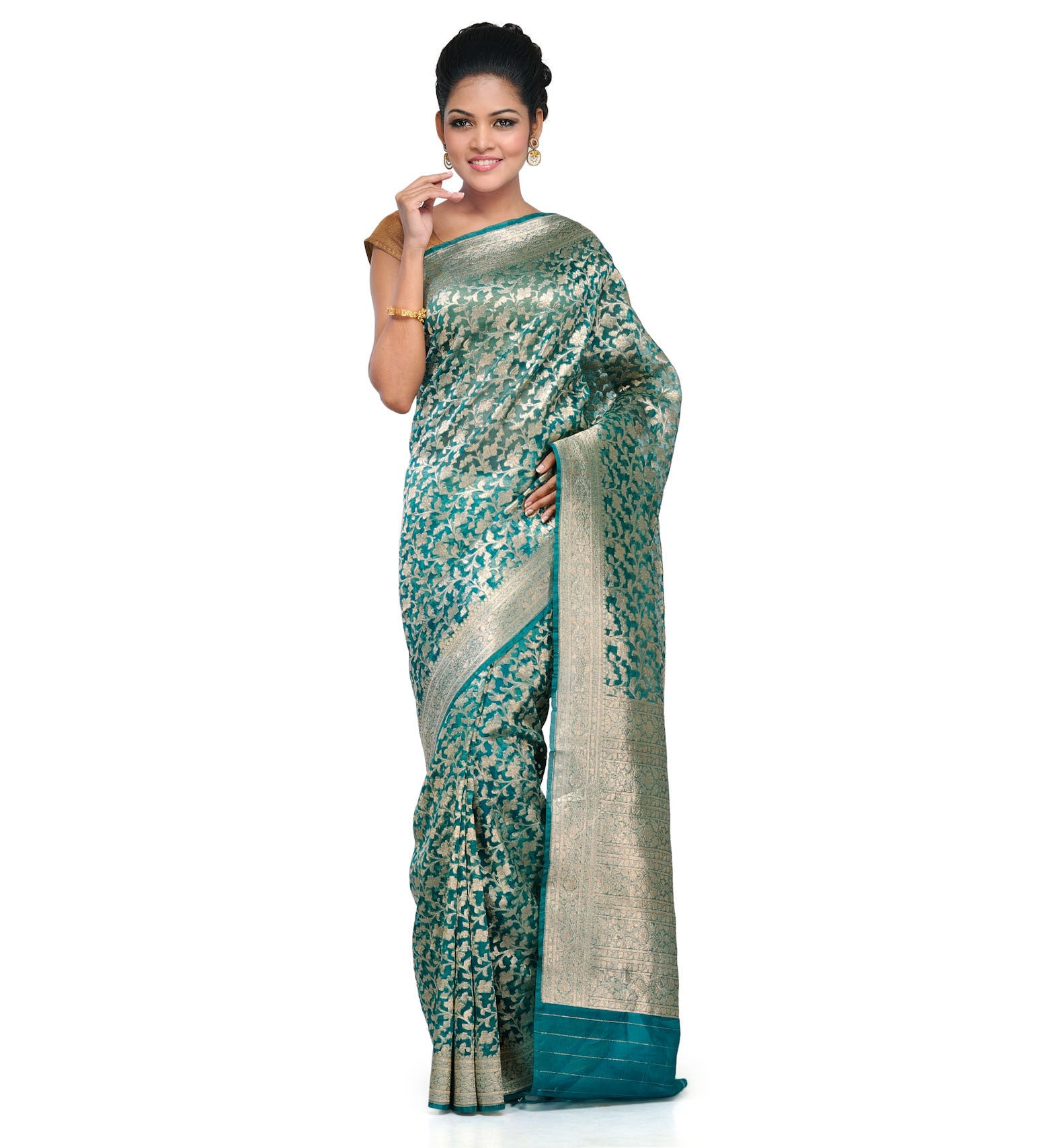 Green Pure Kora Banarasi Saree