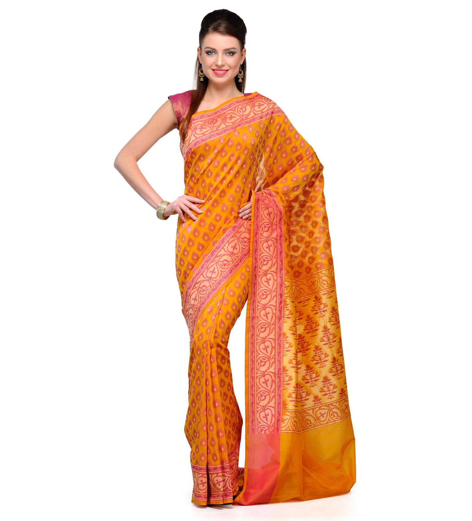 Orange Silk Georgette Banarasi Saree